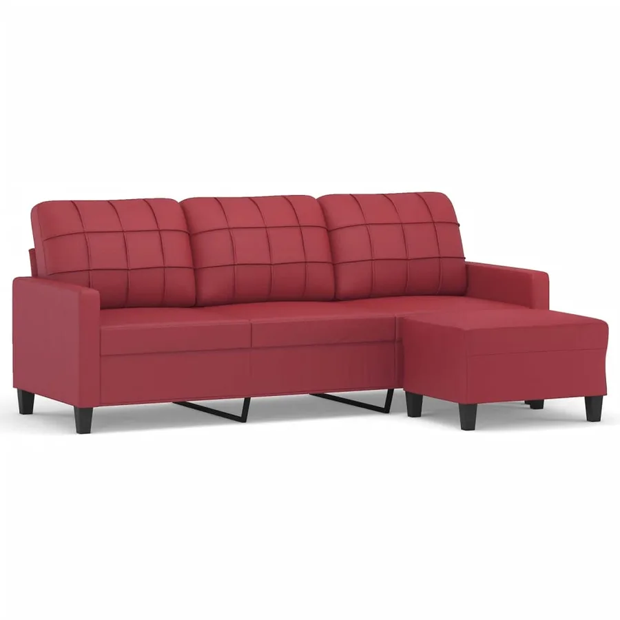Canapé à 3 places repose-pieds Rouge bordeaux 180 cm Similicuir - 2