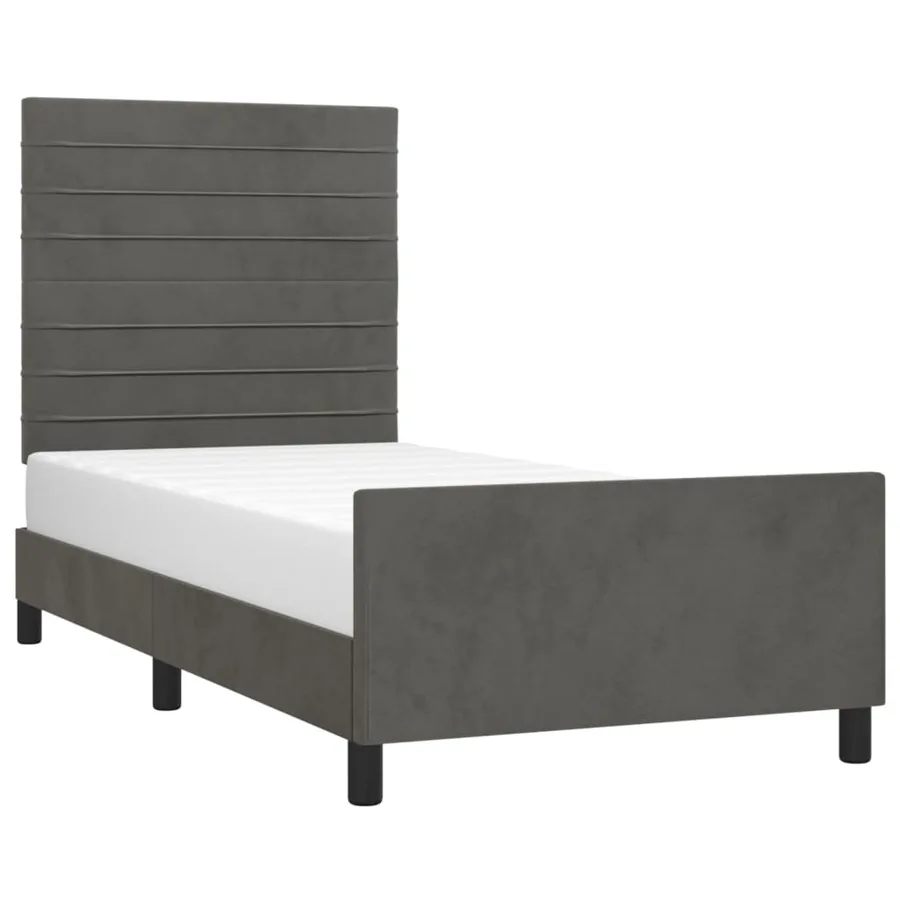 Cadre de lit sans matelas gris foncé 100x200 cm velours - 3