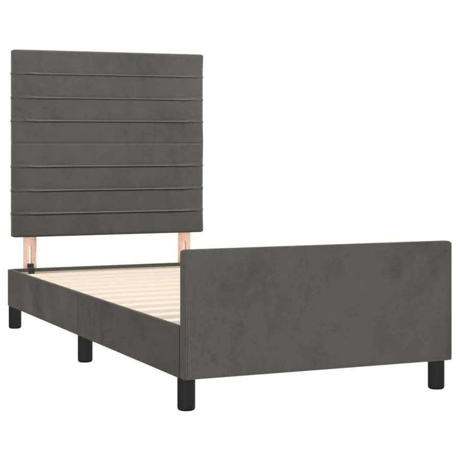 Cadre de lit sans matelas gris foncé 100x200 cm velours - 4