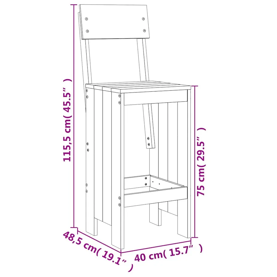 Tabourets de bar lot de 2 gris 40x48,5x115,5 cm bois massif pin - 9
