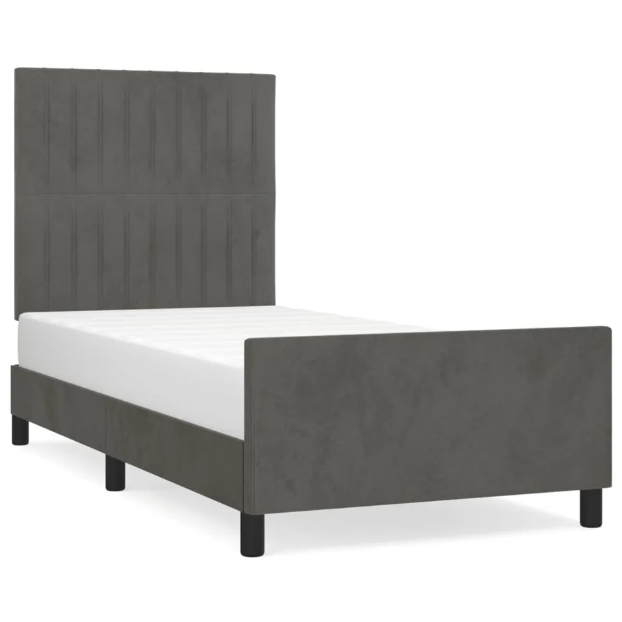 Cadre de lit sans matelas gris foncé 100x200 cm velours - 2
