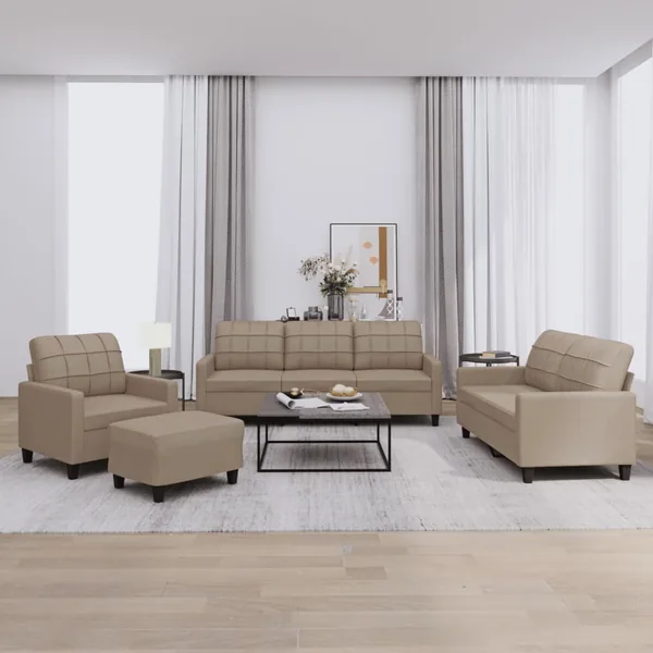 Ensemble de canapés 4 pcs avec coussins Cappuccino Similicuir