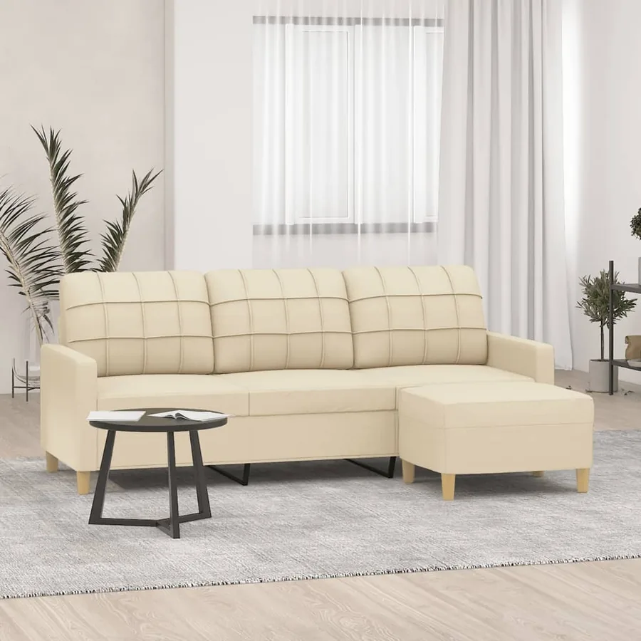 Canapé à 3 places avec repose-pieds Crème 180 cm Tissu
