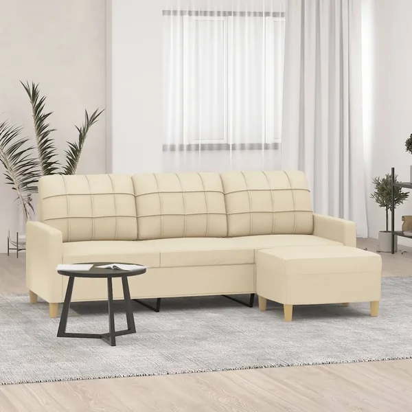 Canapé à 3 places avec repose-pieds Crème 180 cm Tissu