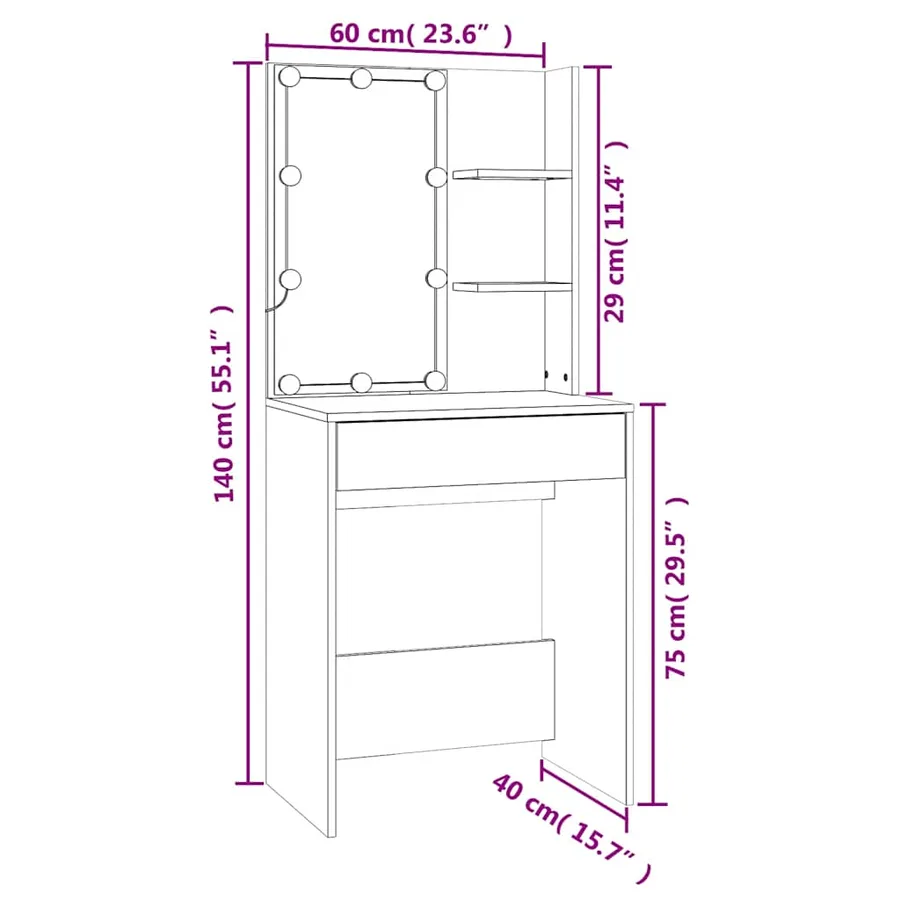 Coiffeuse à LED avec armoire Chêne sonoma Bois d'ingénierie - 16