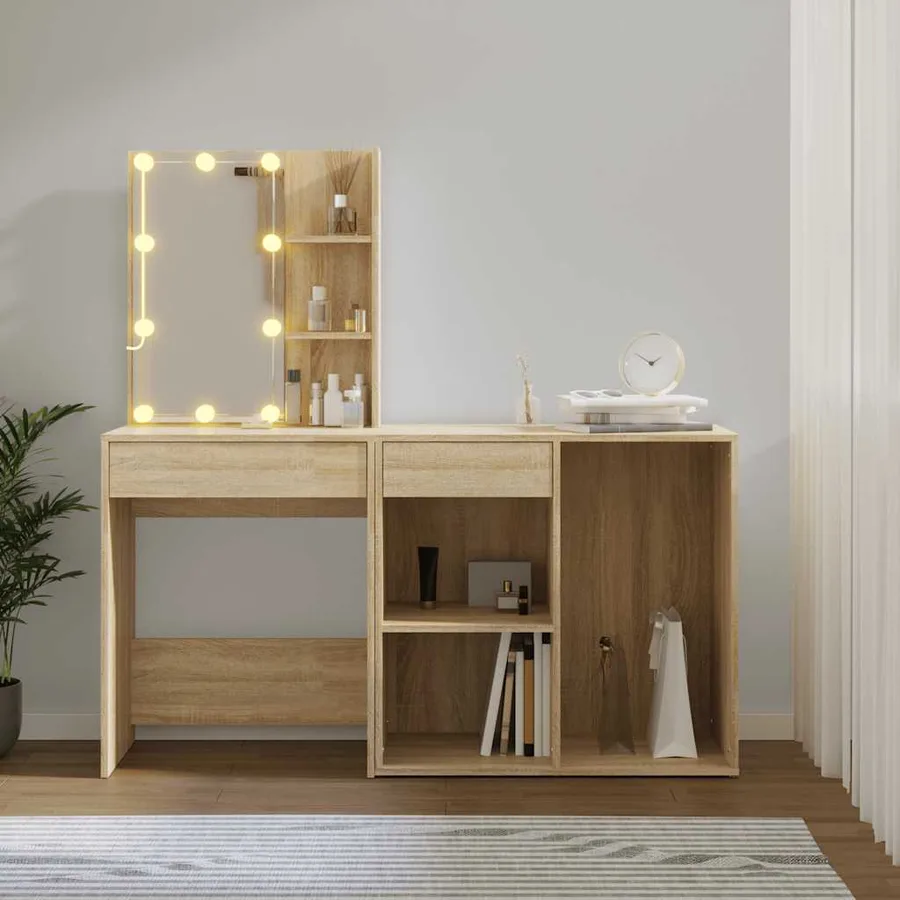 Coiffeuse à LED avec armoire Chêne sonoma Bois d'ingénierie - 4