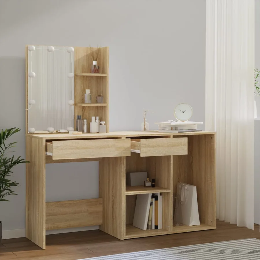 Coiffeuse à LED avec armoire Chêne sonoma Bois d'ingénierie - 5
