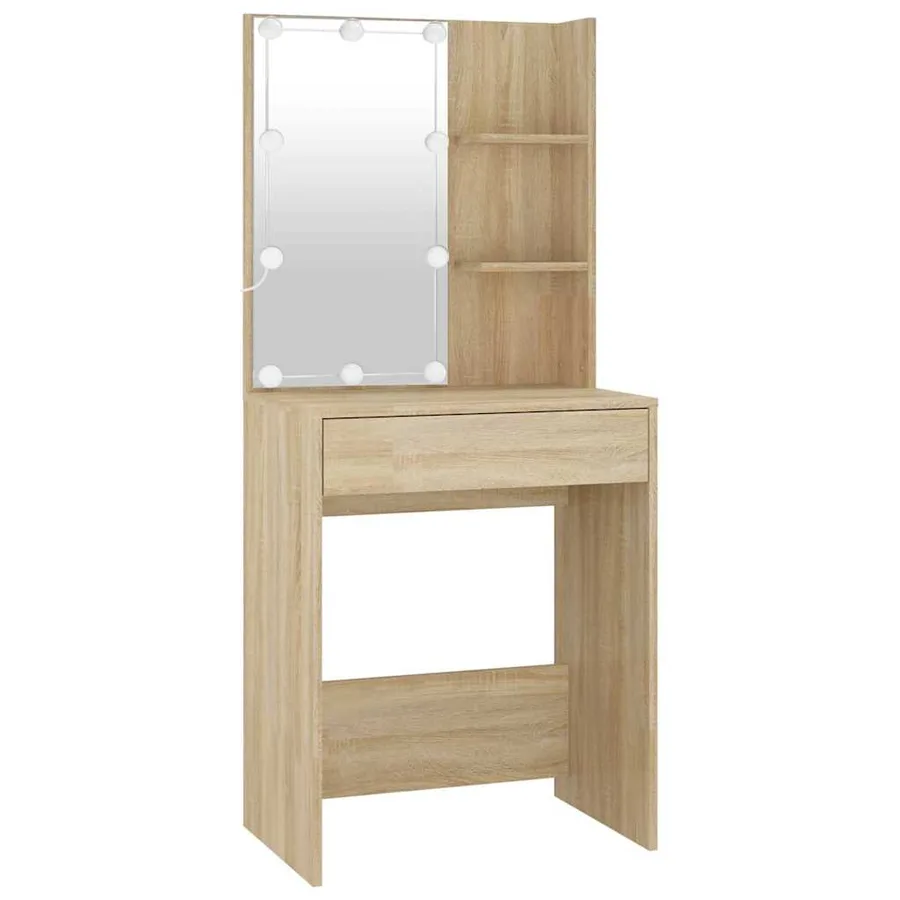 Coiffeuse à LED avec armoire Chêne sonoma Bois d'ingénierie - 8