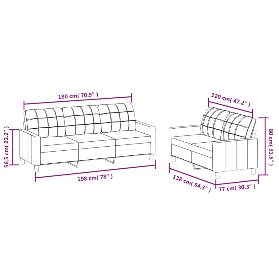 Ensemble de canapés 2 pcs avec coussins Crème Similicuir - 7