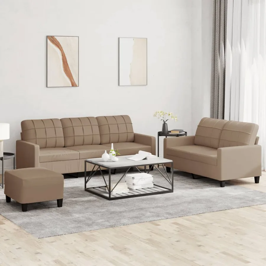 Ensemble de canapés 3 pcs avec coussins Cappuccino Similicuir