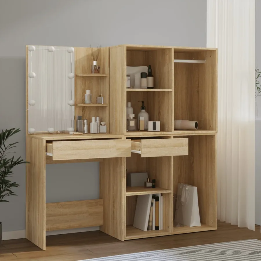 Coiffeuse à LED avec 2 armoires Chêne sonoma Bois d'ingénierie - 5