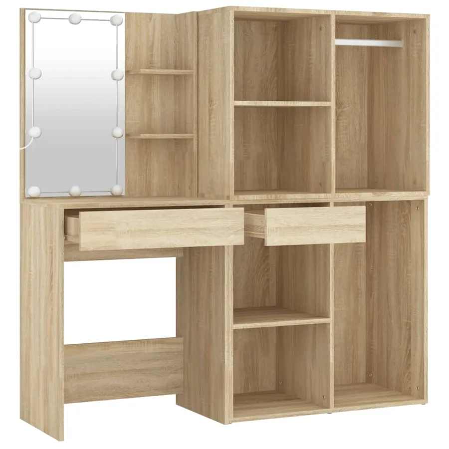 Coiffeuse à LED avec 2 armoires Chêne sonoma Bois d'ingénierie - 6