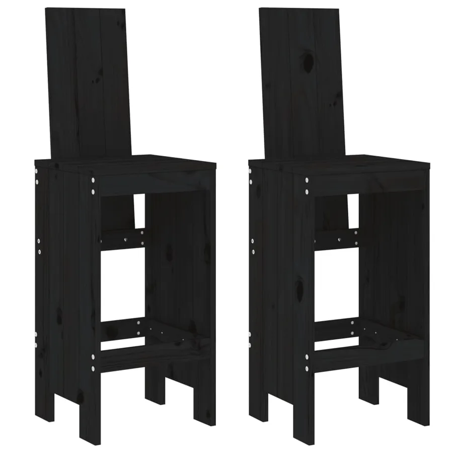 Tabourets de bar lot de 2 noir 40x42x120 cm bois massif de pin - 2