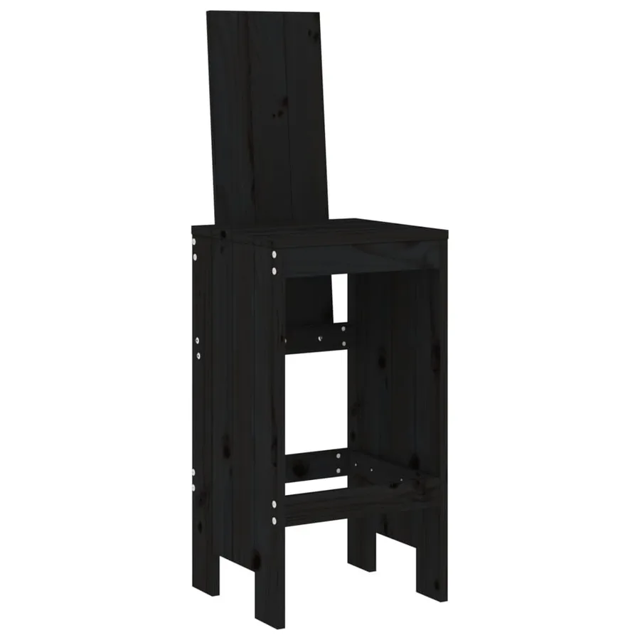 Tabourets de bar lot de 2 noir 40x42x120 cm bois massif de pin - 3