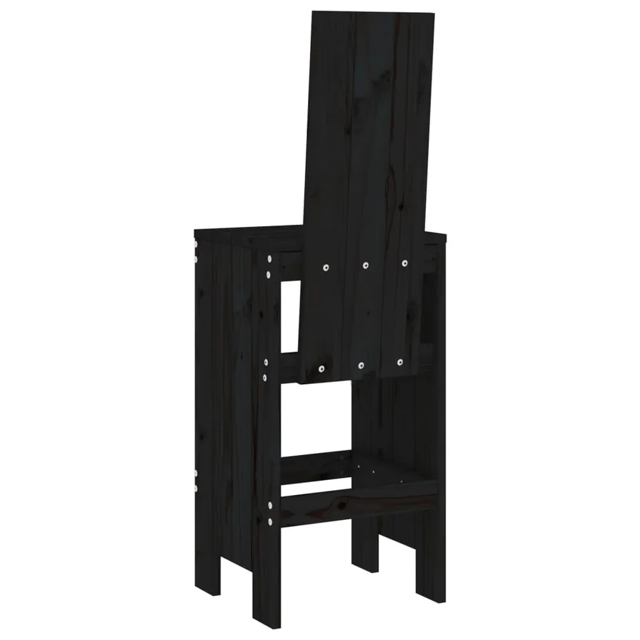 Tabourets de bar lot de 2 noir 40x42x120 cm bois massif de pin - 6