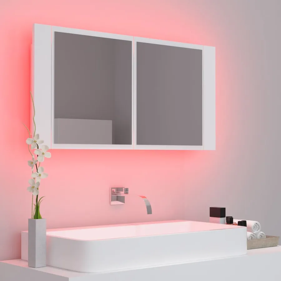Armoire salle de bain à miroir LED Blanc 90x12x45 cm Acrylique - 5
