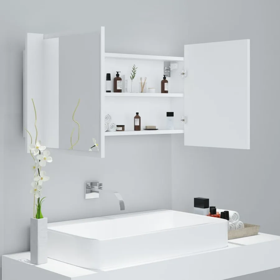 Armoire salle de bain à miroir LED Blanc 90x12x45 cm Acrylique - 6