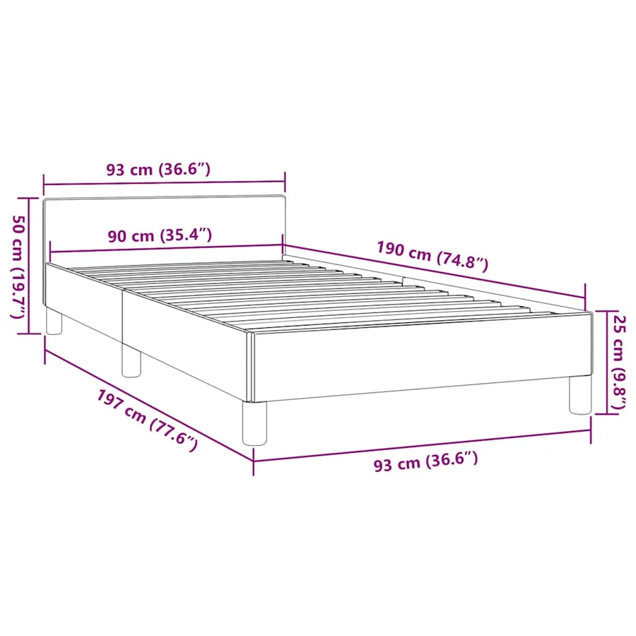 Cadre de lit avec tête de lit sans matelas gris 90x190 cm - 9