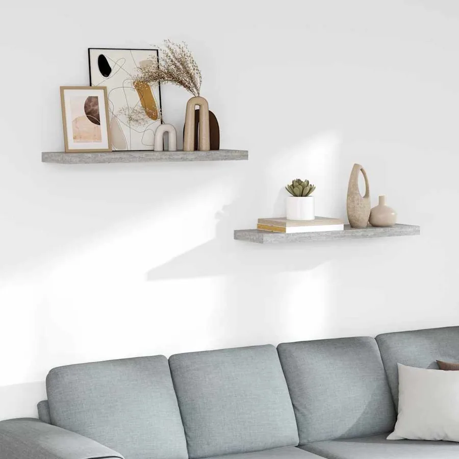 Étagères murales flottantes 2 pcs gris béton 80x23,5x3,8 cm MDF