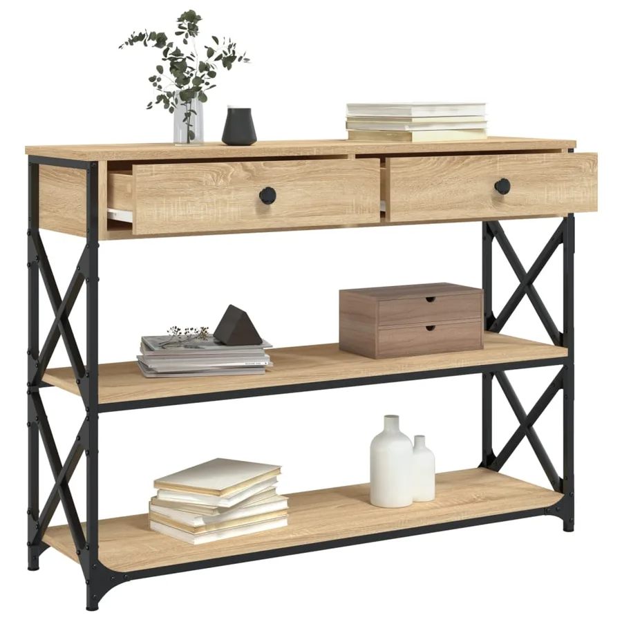 Table console chêne sonoma 100x28x75 cm bois d'ingénierie - 4