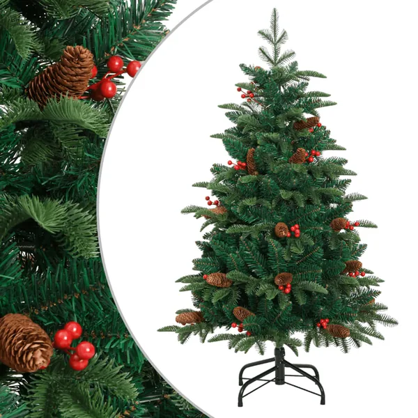 Sapin de Noël artificiel avec pommes de pin et baies 120 cm