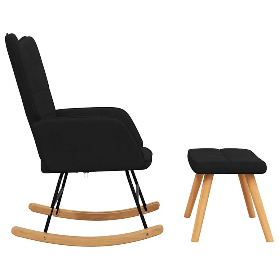 Chaise à bascule avec tabouret Noir Tissu - 5
