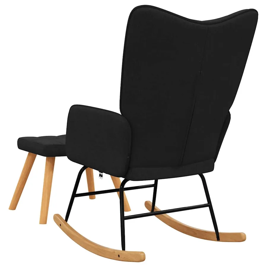 Chaise à bascule avec tabouret Noir Tissu - 6