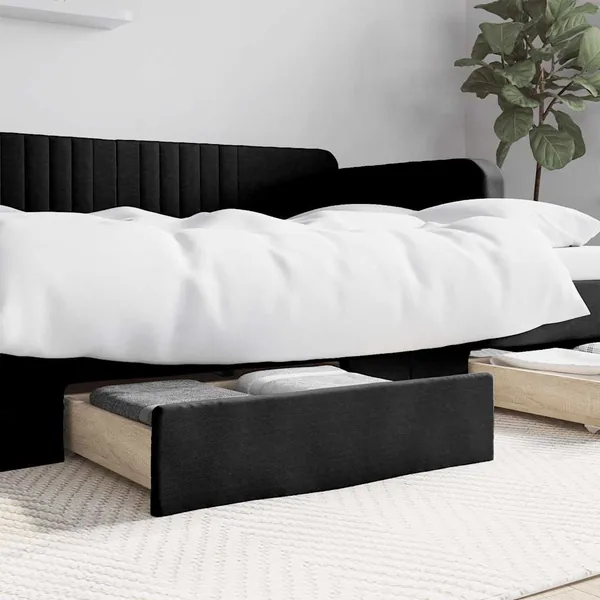 Tiroirs de lit 2 pcs noir bois d'ingénierie et similicuir