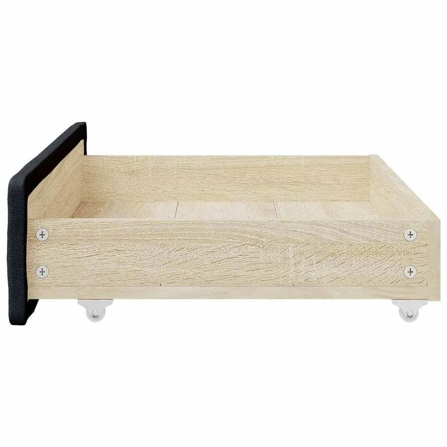 Tiroirs de lit 2 pcs noir bois d'ingénierie et similicuir - 5