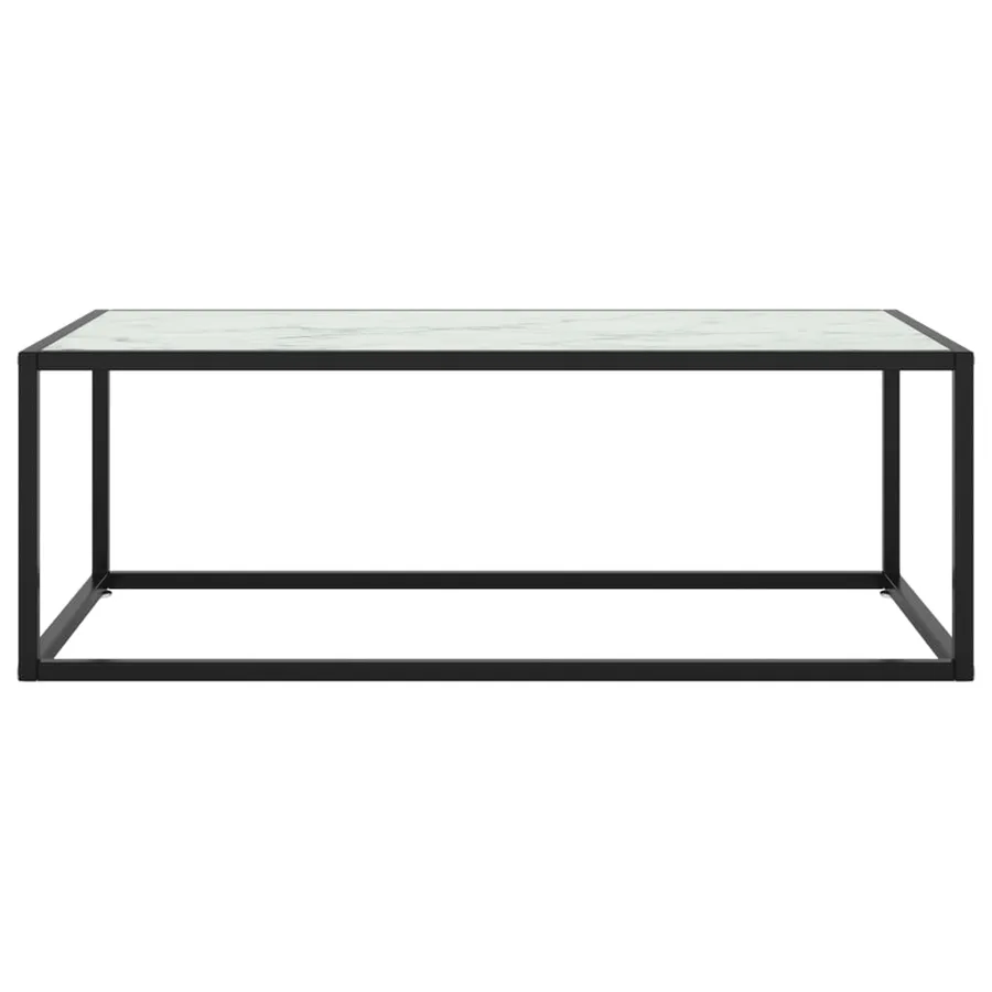 Table basse Noir avec verre marbre blanc 100x50x35 cm - 2
