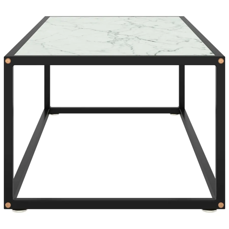 Table basse Noir avec verre marbre blanc 100x50x35 cm - 3