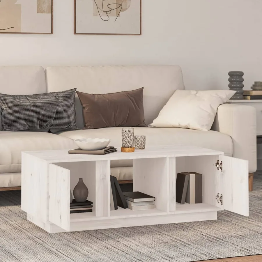 Table basse Blanc 110x50x40 cm Bois massif de pin - 3