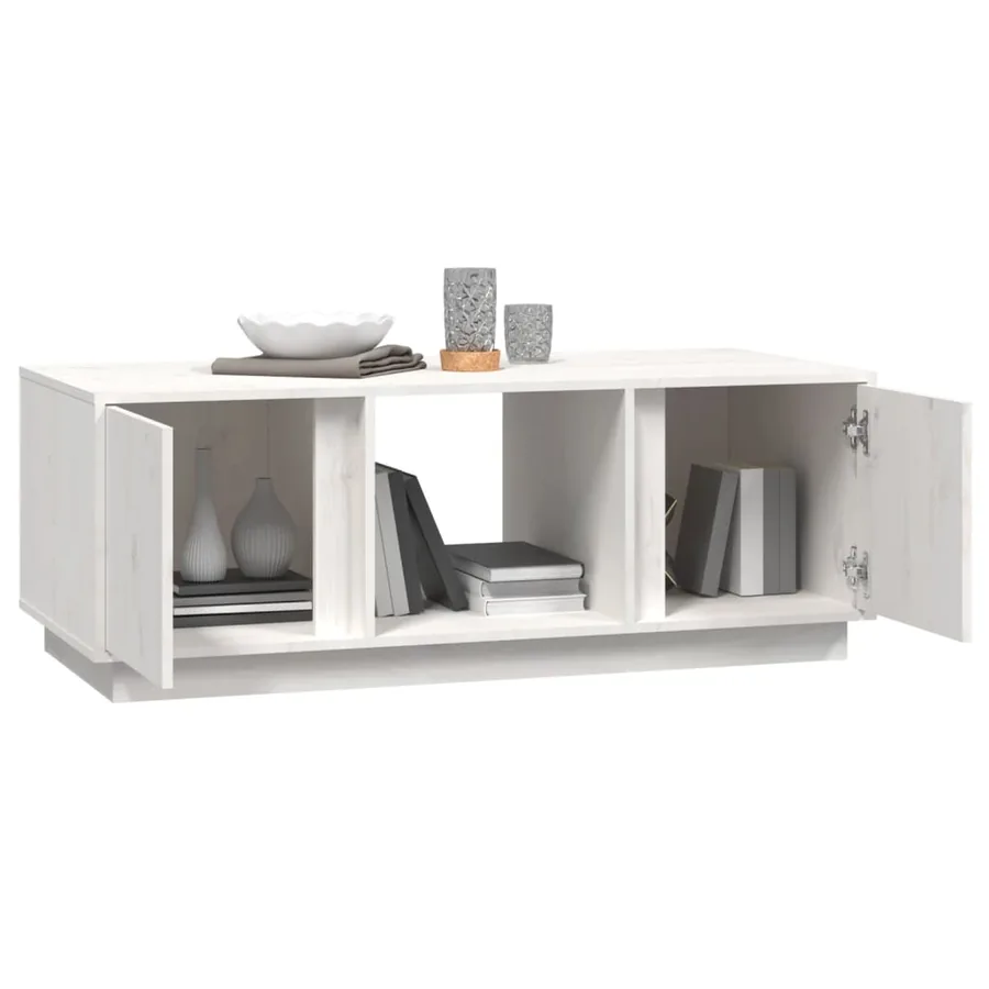 Table basse Blanc 110x50x40 cm Bois massif de pin - 4