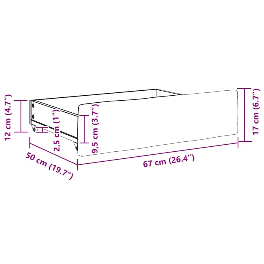 Tiroirs de lit 2 pcs noir bois d'ingénierie et velours - 8