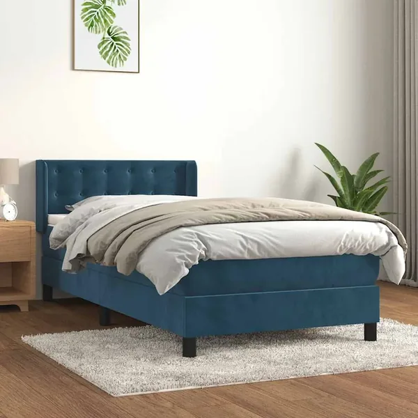 Sommier à lattes de lit et matelas Bleu foncé 80x200 cm Velours