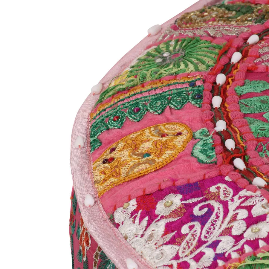Pouf rond en coton en patchwork fait à la main 40 x 20 cm Rose - 3