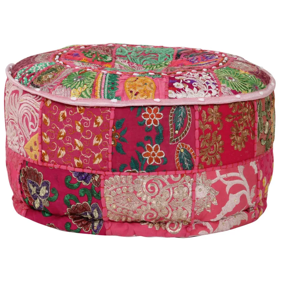 Pouf rond en coton en patchwork fait à la main 40 x 20 cm Rose - 4