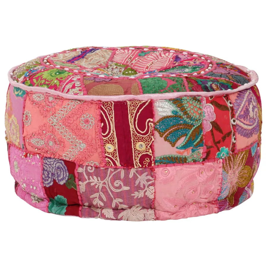 Pouf rond en coton en patchwork fait à la main 40 x 20 cm Rose - 7