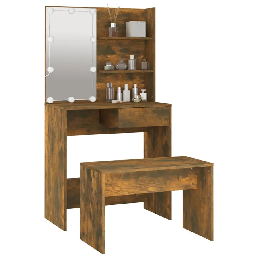 Ensemble de coiffeuse avec LED Chêne fumé Bois d'ingénierie - 13