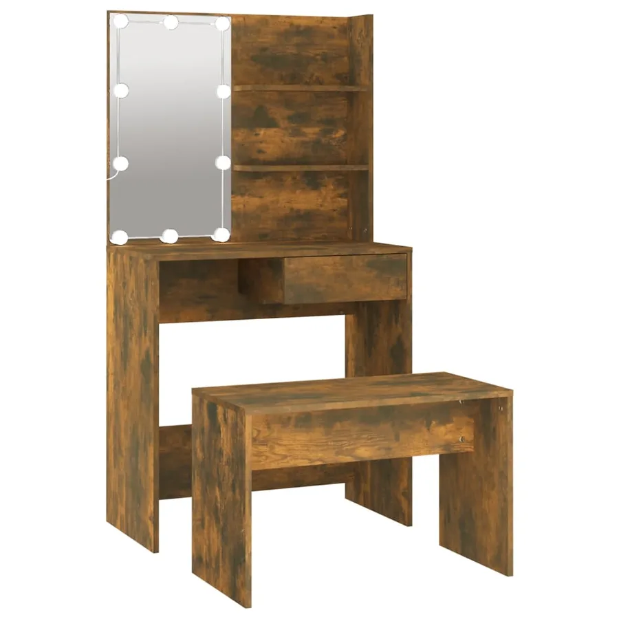 Ensemble de coiffeuse avec LED Chêne fumé Bois d'ingénierie - 2