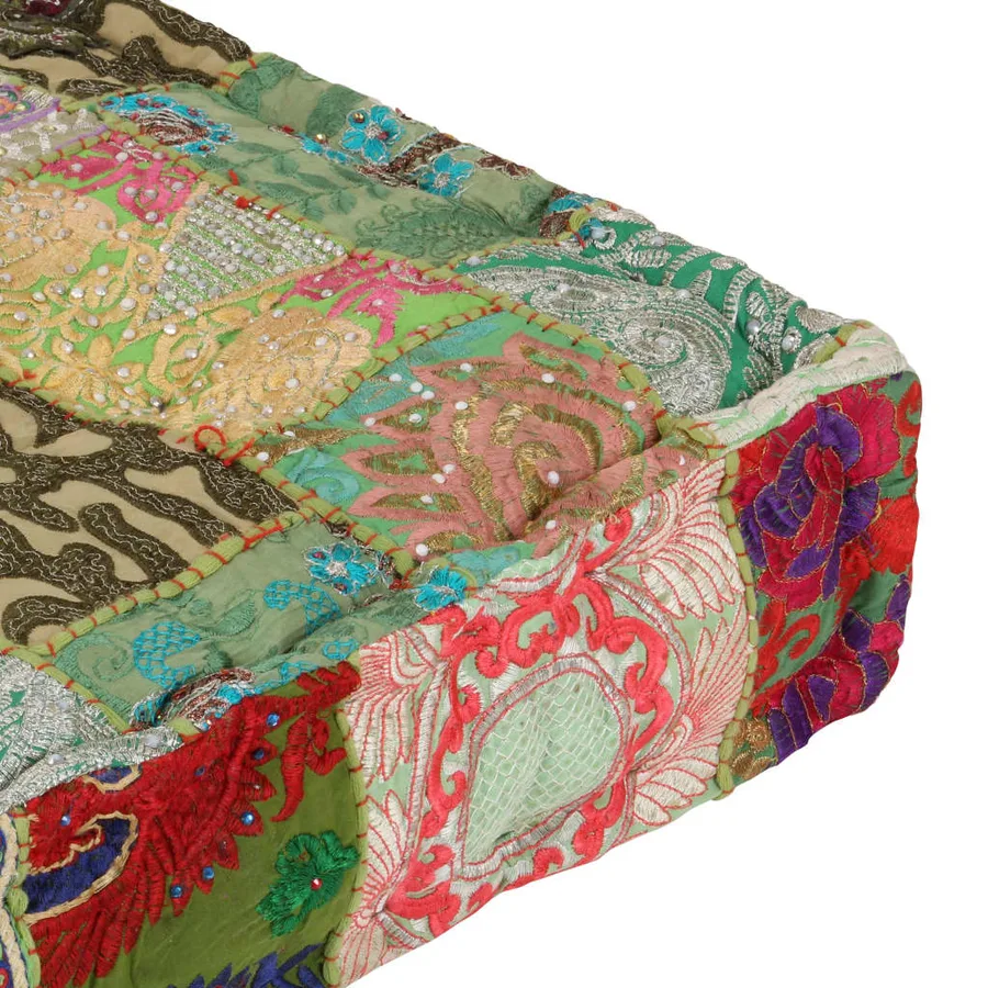 Pouf carré en coton fait à la main 50 x 50 x 12 cm Vert - 2