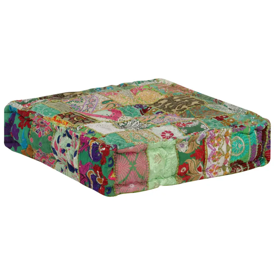Pouf carré en coton fait à la main 50 x 50 x 12 cm Vert - 3