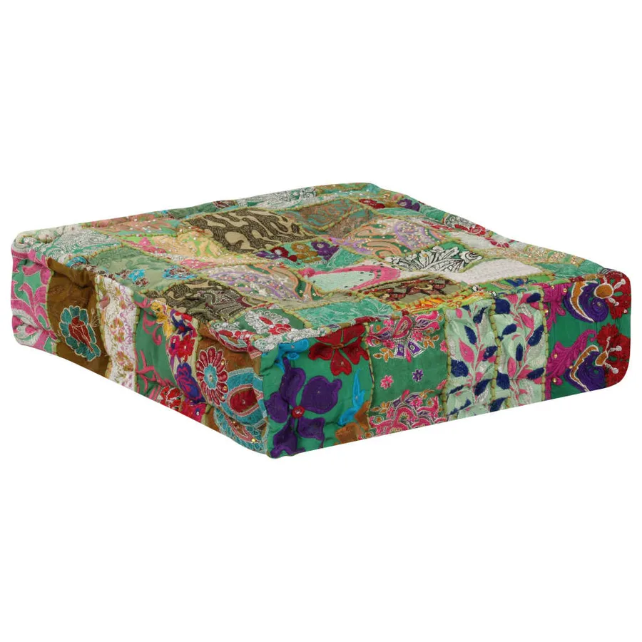 Pouf carré en coton fait à la main 50 x 50 x 12 cm Vert - 4