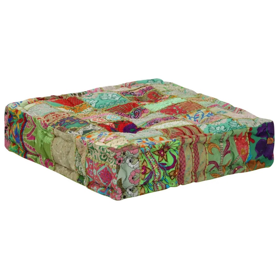 Pouf carré en coton fait à la main 50 x 50 x 12 cm Vert - 6