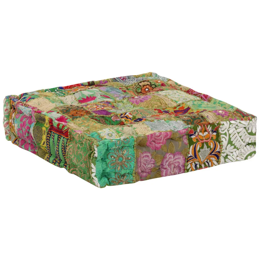 Pouf carré en coton fait à la main 50 x 50 x 12 cm Vert - 7