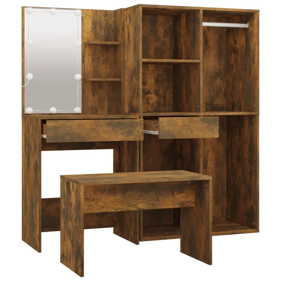 Ensemble de coiffeuse avec LED Chêne fumé Bois d'ingénierie - 7