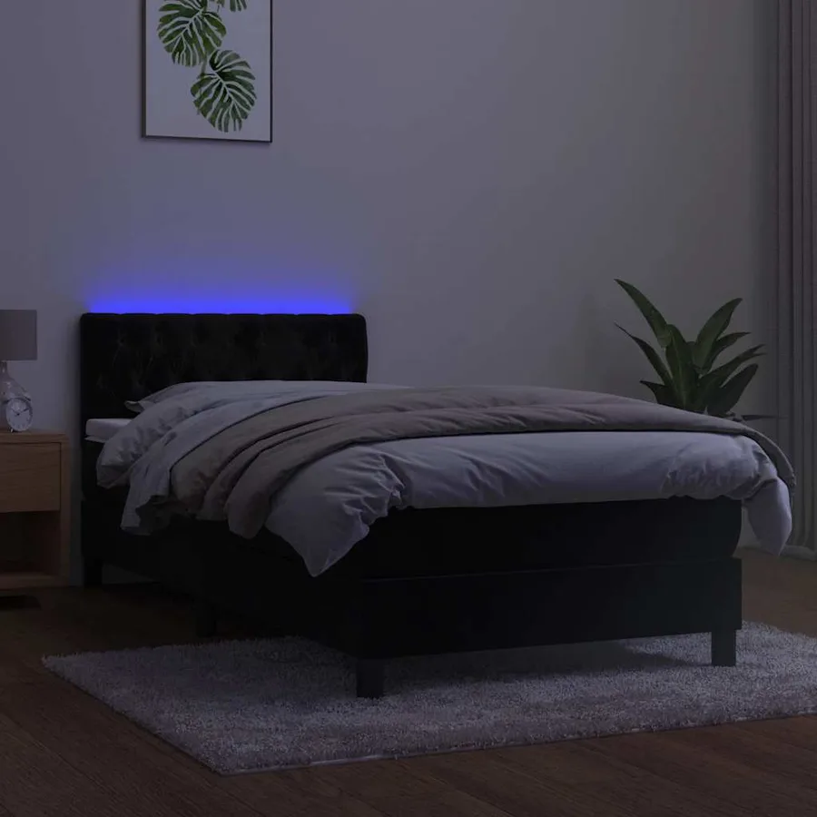Sommier à lattes de lit avec matelas et LED Noir 90x200 cm - 4