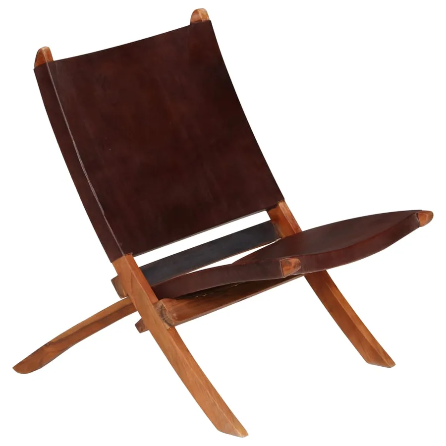 Chaise de relaxation pliable Marron Cuir véritable - 16