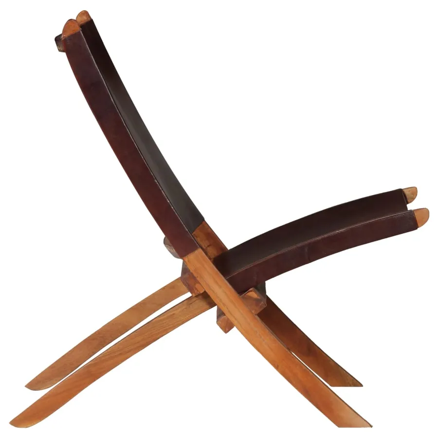 Chaise de relaxation pliable Marron Cuir véritable - 3