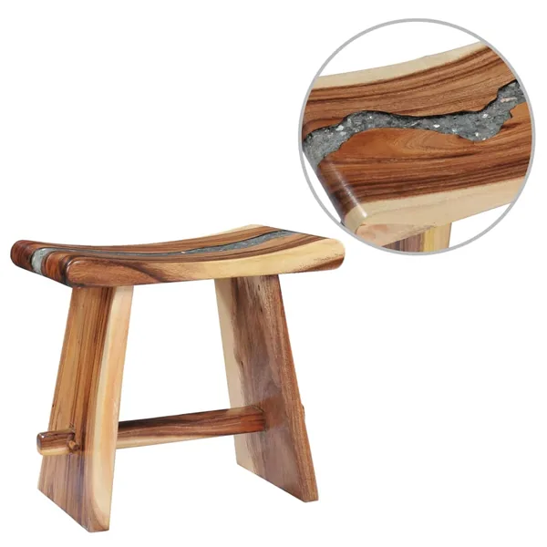 Tabouret Bois de Suar solide et polyrésine